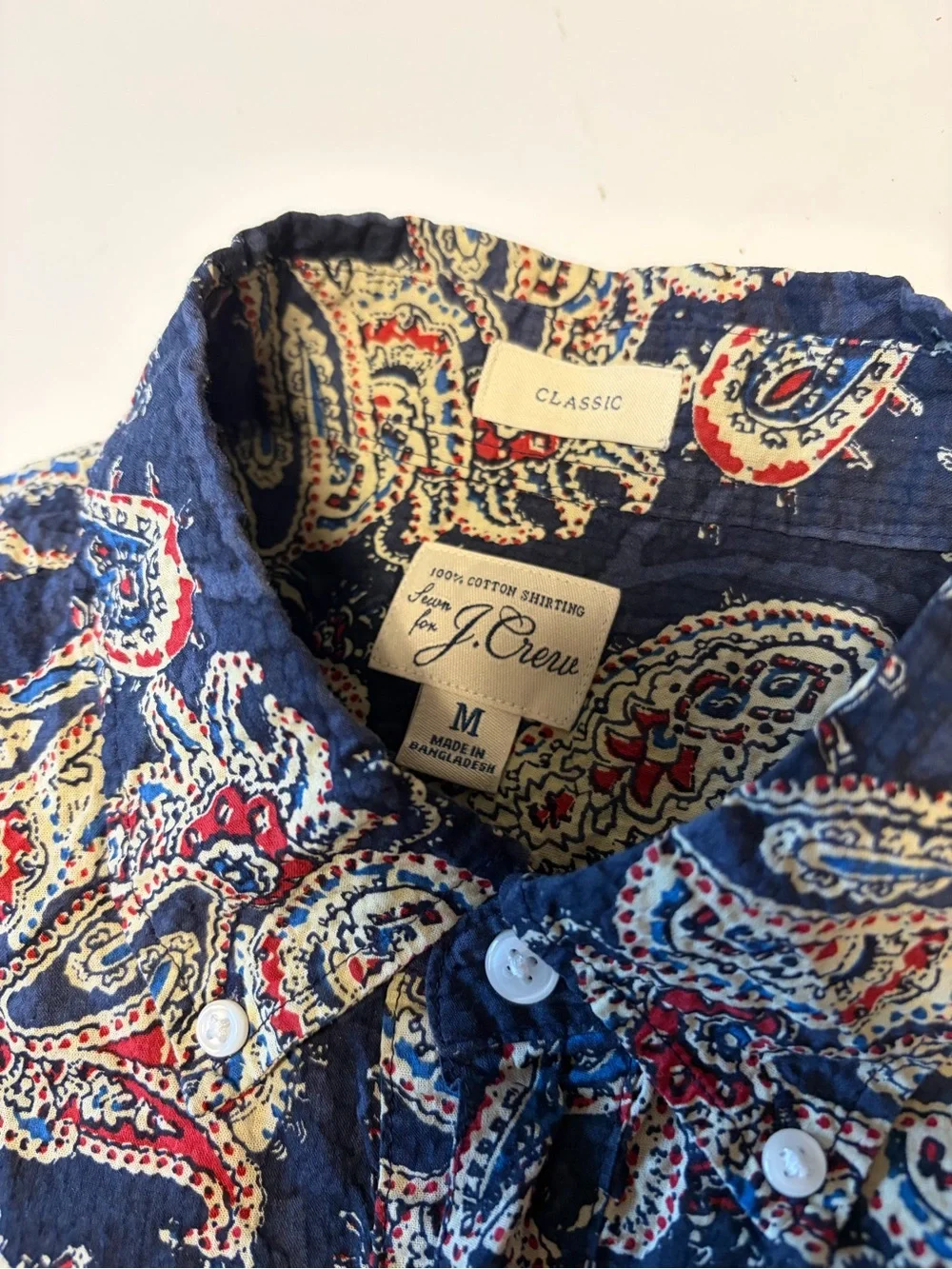 J. Crew Navy Paisley Short-Sleeve Button-Down Popover